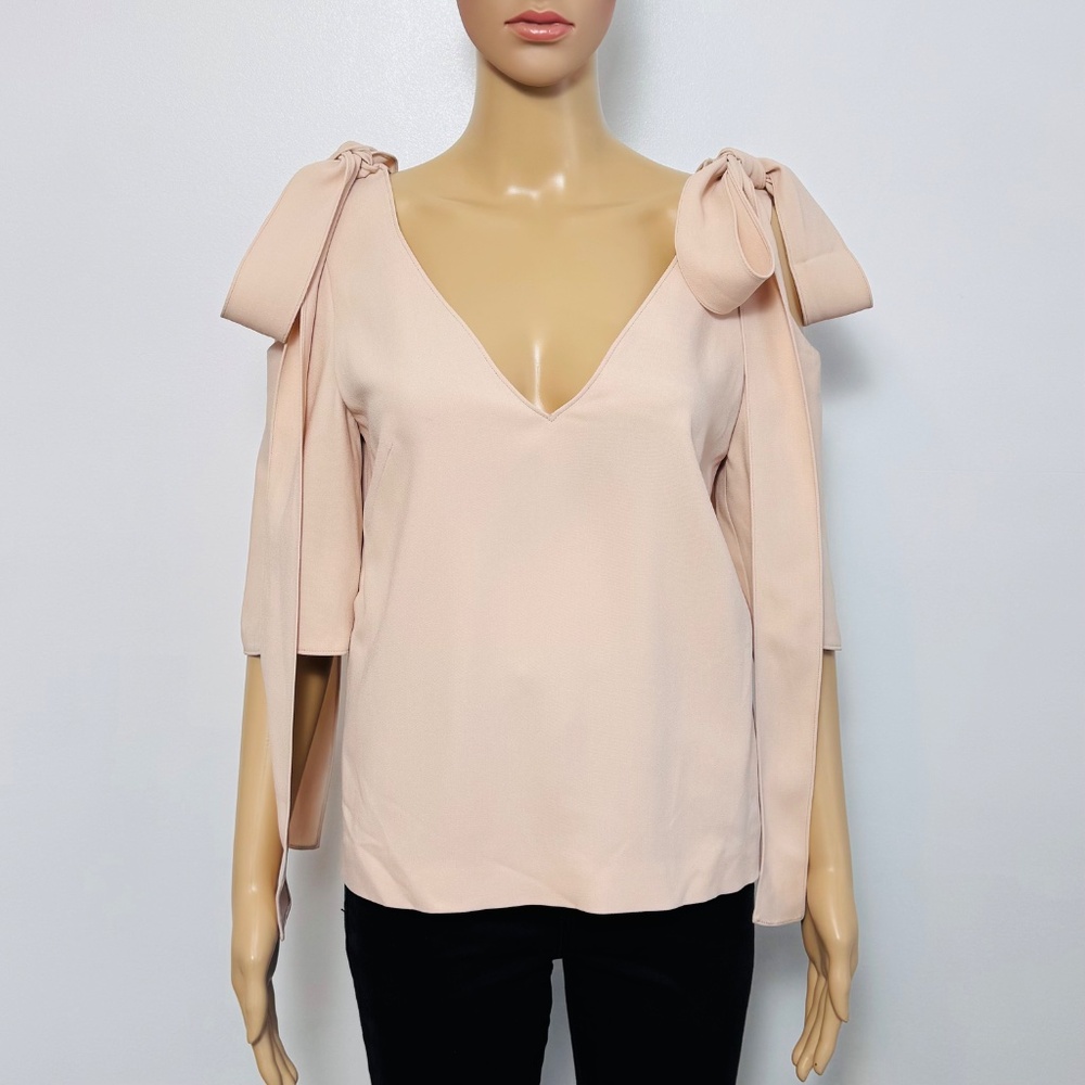 NWT STELLA McCARTNEY Blush Pink V-Neck Blouse Cold Shoulder w Ties, Size S / 4